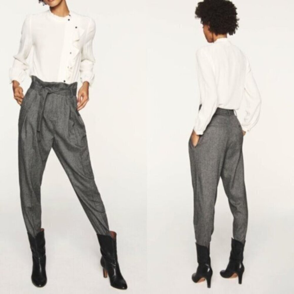 ba&sh 'Claude' Paper Bag Wool Blend Trouser Pant in Navy Blue Size 1 (US Size 4)